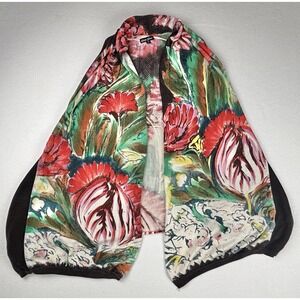 Dor Dor Couture Floral Watercolor Open Front Knit Vest Women's M Boho Artwear